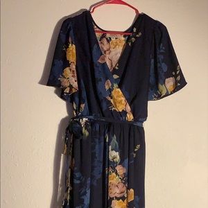 Navy blue floral wrap dress